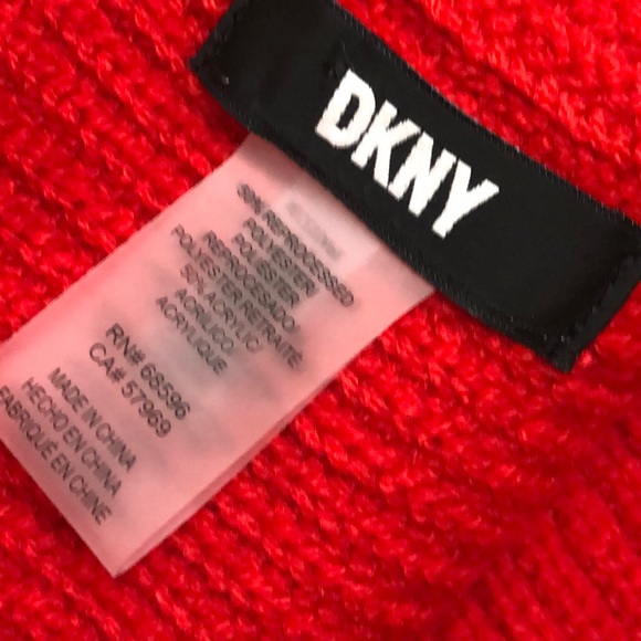 DKNY Ribbed Knit Cuffed Beanie Hat Color Scarlet Red Logo Accent OS NWT - Picture 11 of 15